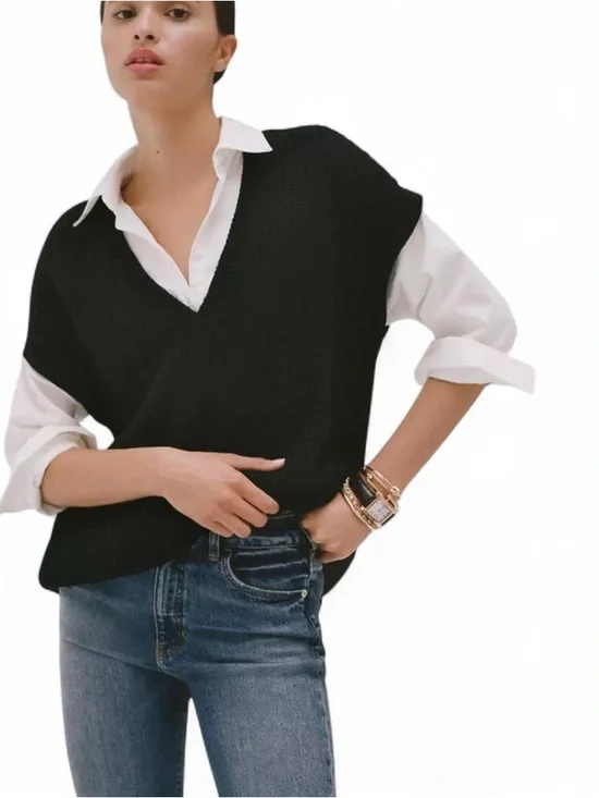 Anthropologie Black V-Neck Sweater Vest - Picture 1 of 7